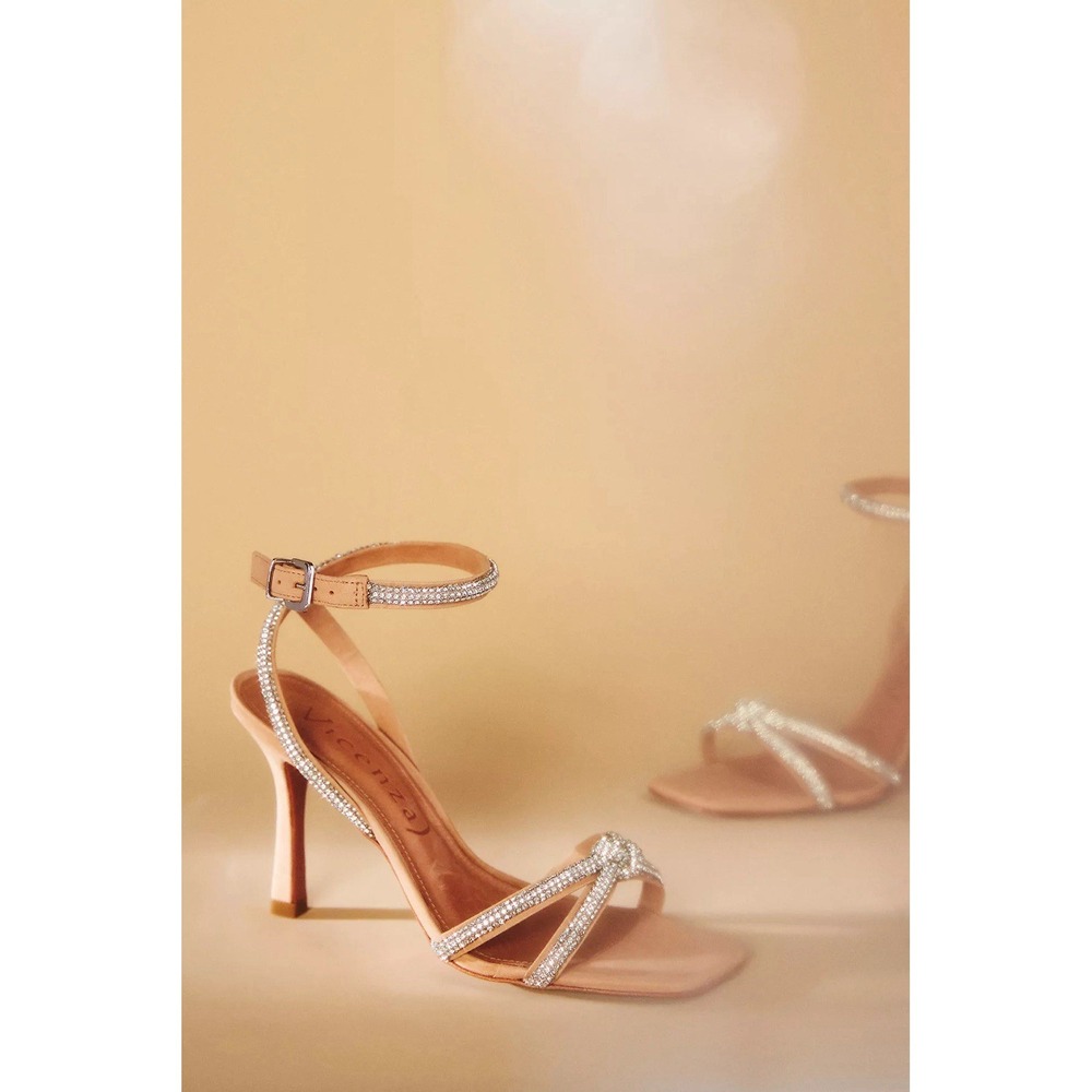 Anthropologie Vicenza Deena Crystal Heels Nude Rhinestone Sandals 9